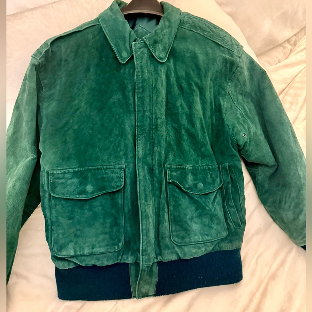 VTG Marsh Landing Green Leather Suede Jacket size S. Can fit women’s medium